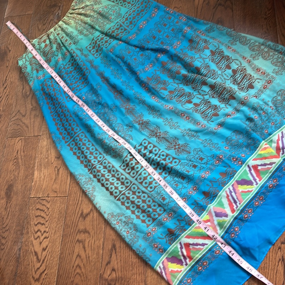 BOSTON PROPER spaghetti string handkerchief bottom dress size 6 blue Aztec print - Picture 12 of 13